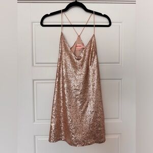 Showpo Rose Gold Sequin Mini Dress